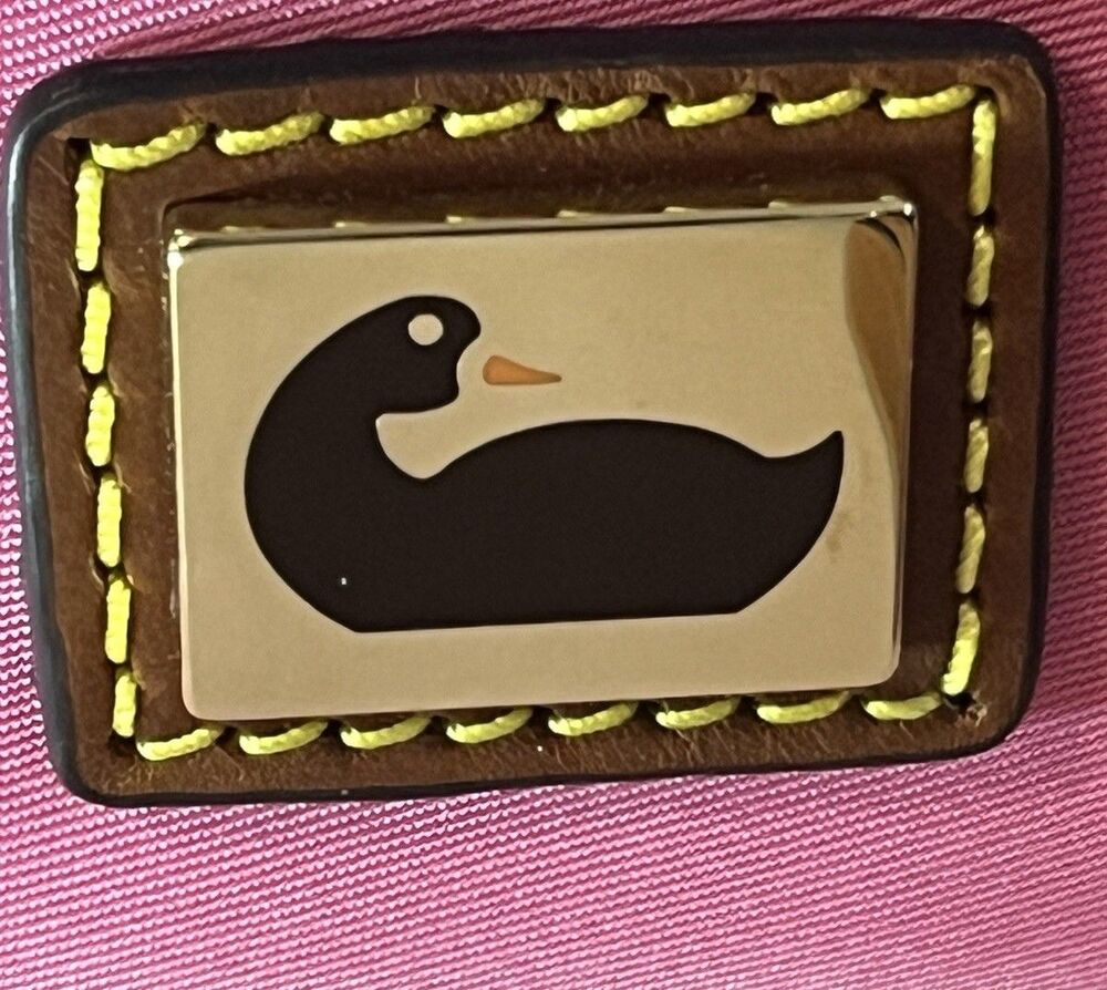 Dooney Bourke Pink Nylon Crossbody Shoulder Bag Brown Leather Trim Duck Logo NWT - Picture 10 of 16